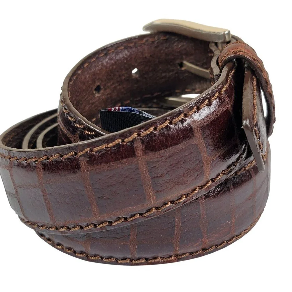 Brighton Mens Brown Escape Croco Embossed Leather Belt Size 44 M21538